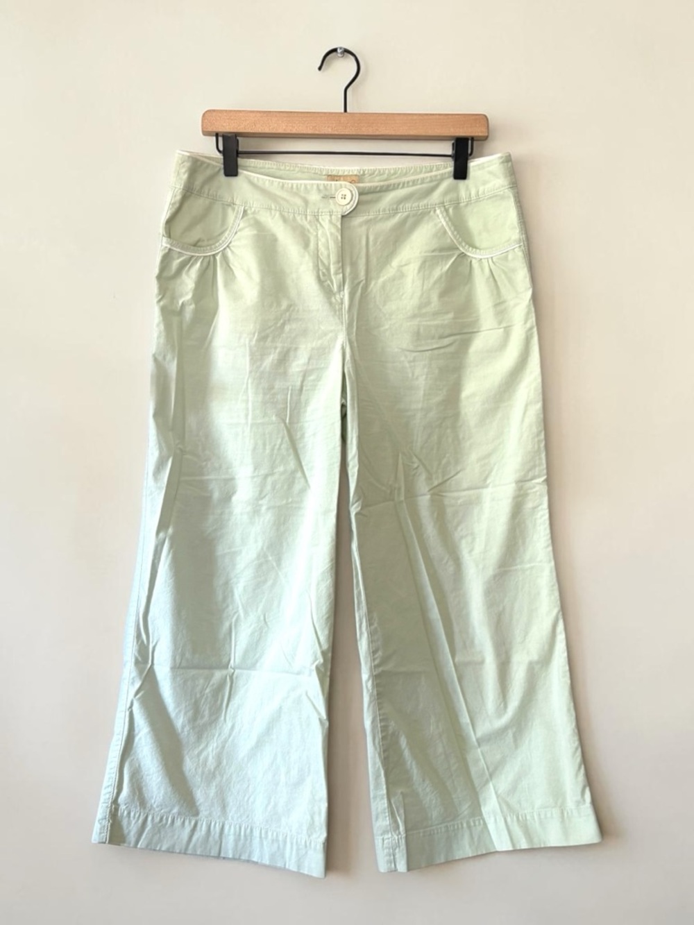 Anthropologie Elevenses Sea Foam Green Wide-Leg Cropped Pants Low Rise Y2K Sz 10